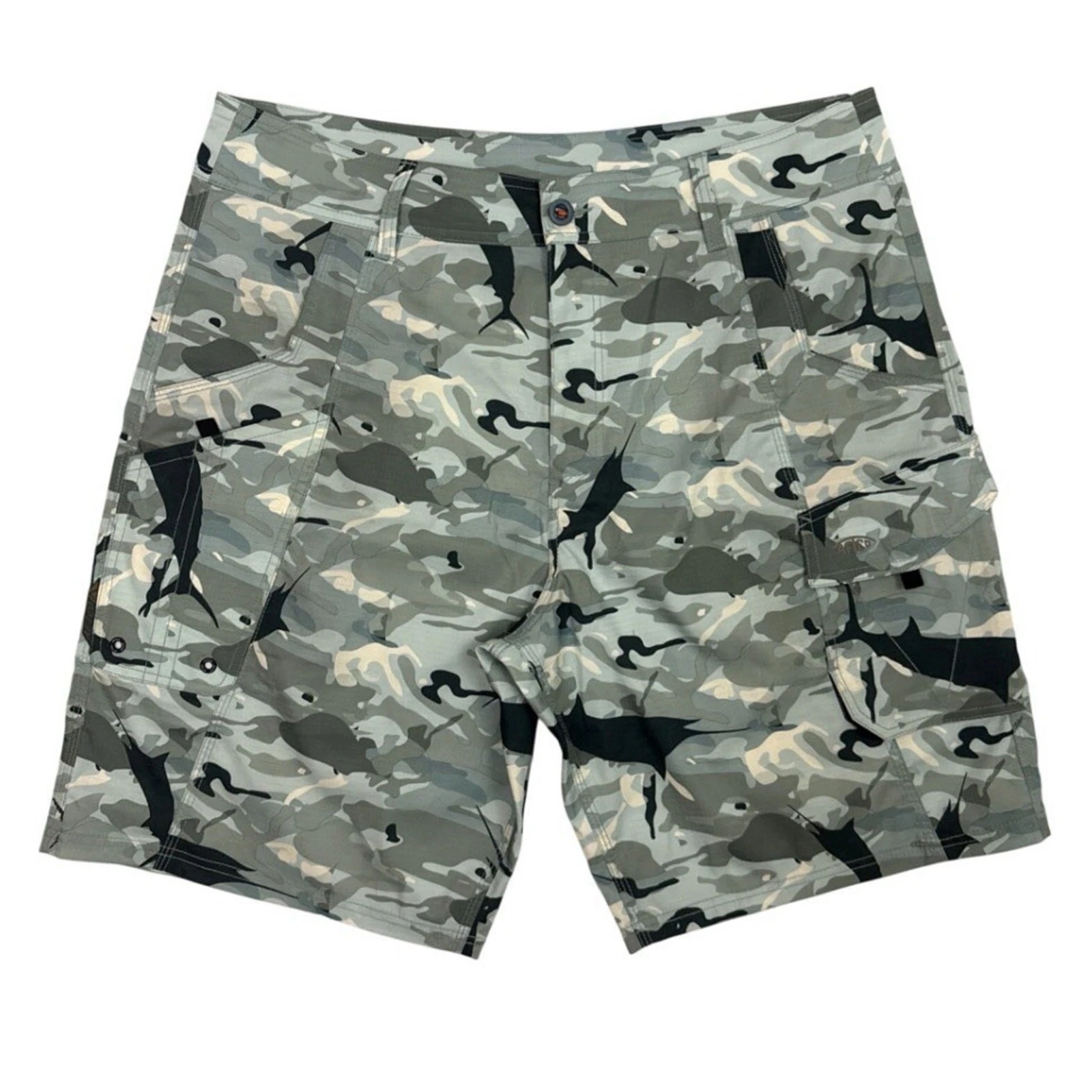 AFTCO Shorts Mens 38 Green Camo Tactical Fishing Cargo Camping Outdoor Hybrid