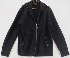 Tasso Elba Mens M Charcoal Grey Lambswool Full Zip Cardigan Sweater