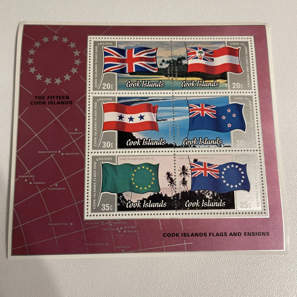 Islas Cook 1983 - Banderas y banderas - 2 minishojas MNH, en muy buen estado/excelente  Foto 3 de 4