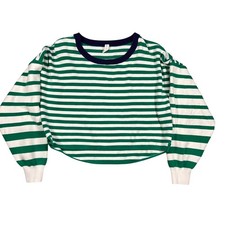 Daily Practice Striped Crew Neck Long Sleeve Sweater Top Women's XL Green White