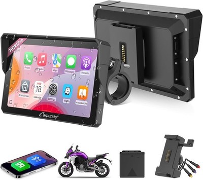 CARPURIDE W702RS Pro Motorcycle Carplay 7'' Screen w/ Radar., BM05 Mount, Android