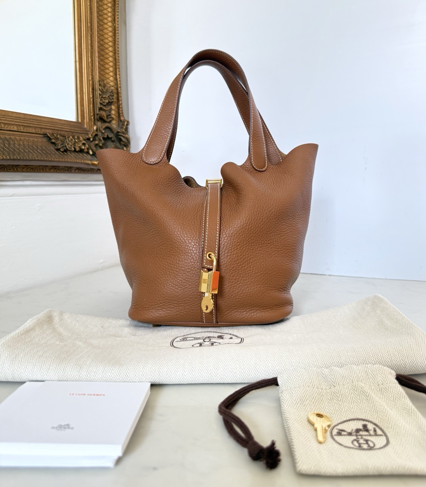 Hermès Picotin 22 Clemence Leather Tote Bag 37 Gold GHW Authentic