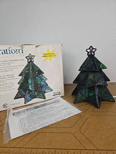 Vintage Stratford Tiffany Stained Glass Christmas Tree Light Lamp Star Ornament