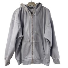 Brandy Melville Full Zip Christy Hoodie Oversized Heavy Cotton Blend Gray Blue