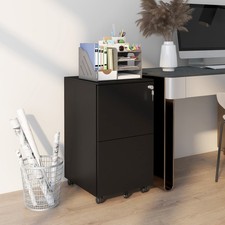 2-Drawer Filing Cabinet with Five Wheels Lockable File Cabinet Black