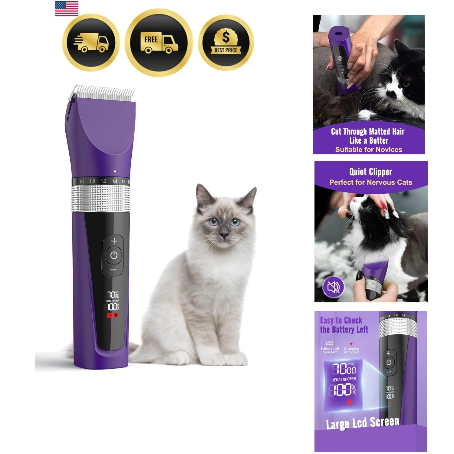 Cat Grooming Clippers for Matted Hair 5-Speed Cordless Pet Trimmer Purple
Opens in a new window or t