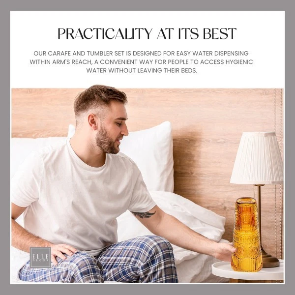 Jarra de agua de cabecera con vaso elle decor 33 onzas, rosa/ámbar/gris/azul Foto 3 de 4