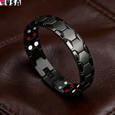 Men's Wide Stainless Steel Magnetic Therapy Health Bracelet Chain Golf Link USA