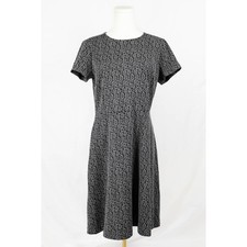 Loft Size 8 Dress Knit A-Line Floral Short Sleeve Black Gray