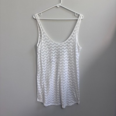 Pink By Victoria's Secret Chevron Cover Up Tank Dress Women's M White Sheer