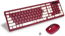 Wireless Keyboard and Mouse Combo, Reccazr 2.4G Full-Sized Wine red 