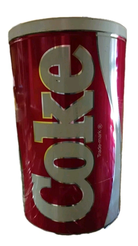 Lata de armazenamento vintage colecionável Coca-Cola listra branca e prata 13,5" - Imagem 4 de 4