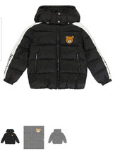 Moschino Kids Unisex Black Puffer Hooded Coat Size 6 in gently used condition