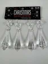 Crystal Icicle Ornaments Set of 4 – Clear Acrylic Christmas Drops 3.9in New