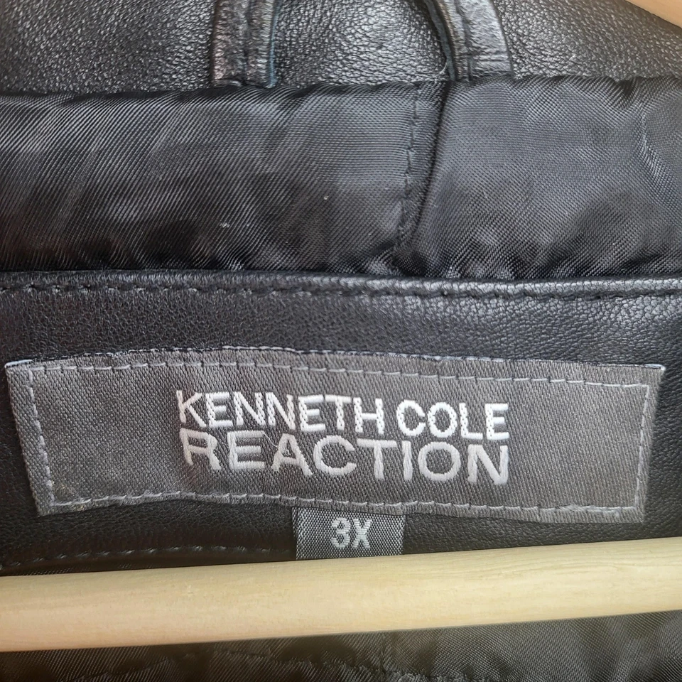 Chaqueta Kenneth Cole Reaction para Hombres 3XL Cuero Negro Cremallera Bolsillos Forrados Frontales Foto 2 de 4