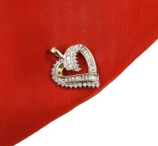 Vintage Heart Diamond Solid 10K Yellow Gold Cluster Pendant Jewelry Fine Love