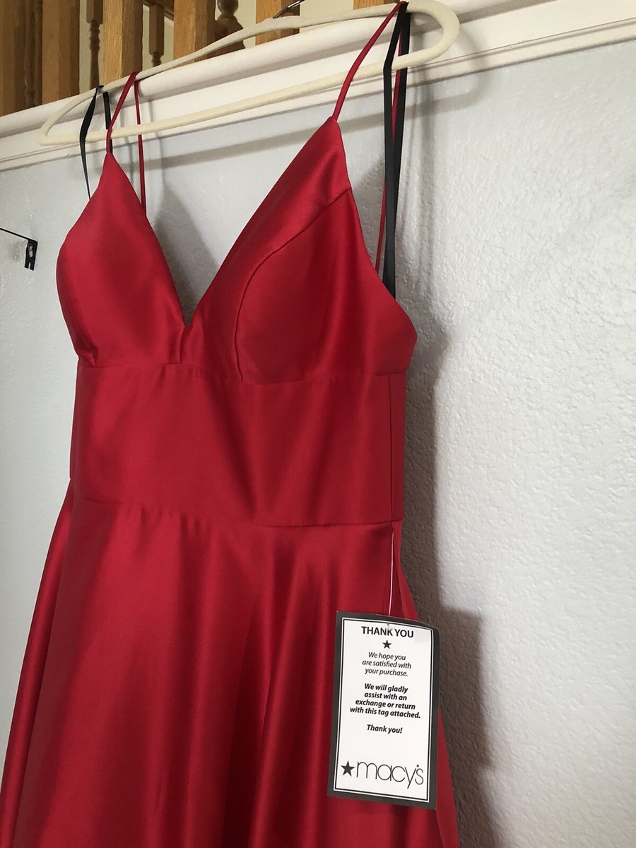 open lace back dress Ruffled High-Neck Floral-Print Long Red Formal Dress PromGirl