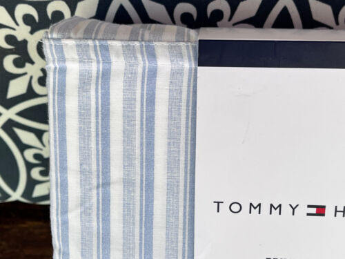 Tommy Hilfiger Blue & White Stripe Queen Size Sheet Set Easy Care Cotton Blend - Picture 4 of 5