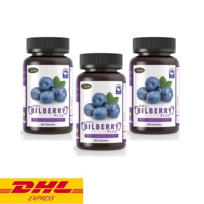 3x Auswelllife AWL Bilberry Plus Dietary Supplement Nourish Eyes 30 capsules