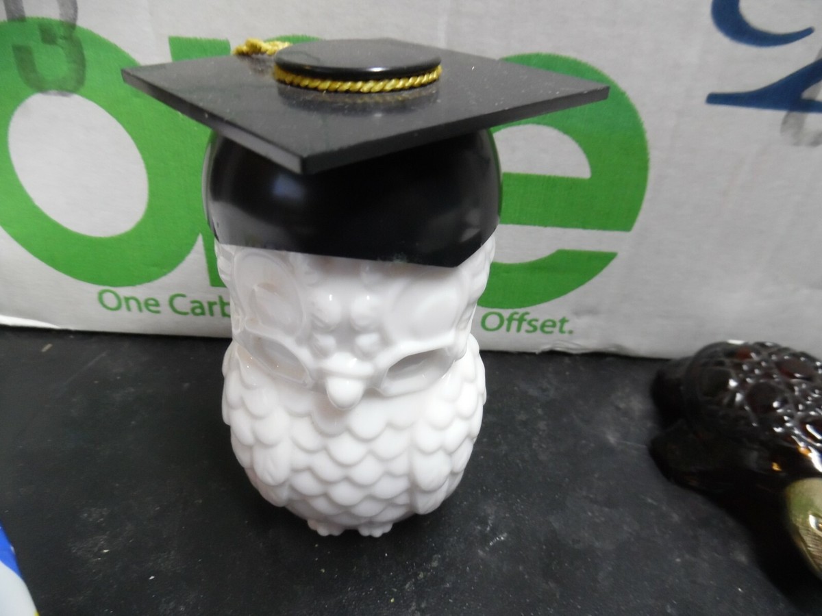 Vintage Avon white glass graduation owl bottle- wild country after