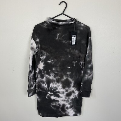 Chaser Cotton Fleece Long Sleeve Mini Dress Size XS Dear Jane Grey White  Tie Dye | eBay