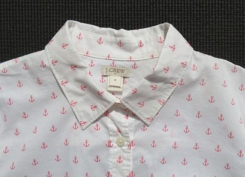 J CREW Women’s White Pink Anchor Print Fitted Thin Cotton Shirt Top size M EUC - Bild 4 von 5