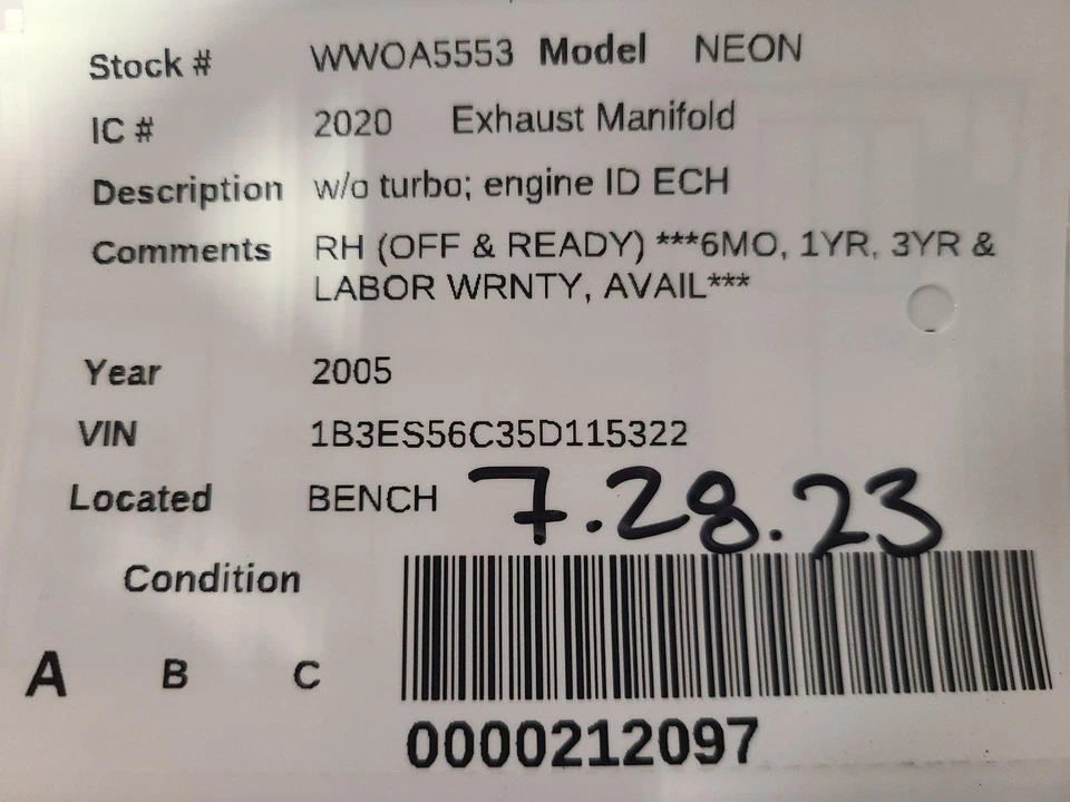 Coletor de escape usado serve: 2005 Dodge Neon exc. R/T ACR grau A - Imagem 3 de 4