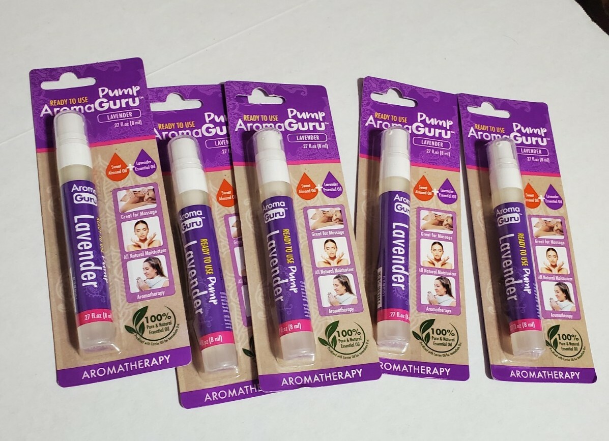 Lot of 5 Aroma Guru Pump Essential Oil Lavender .27 Fl Oz Each NEW FREE SHIP