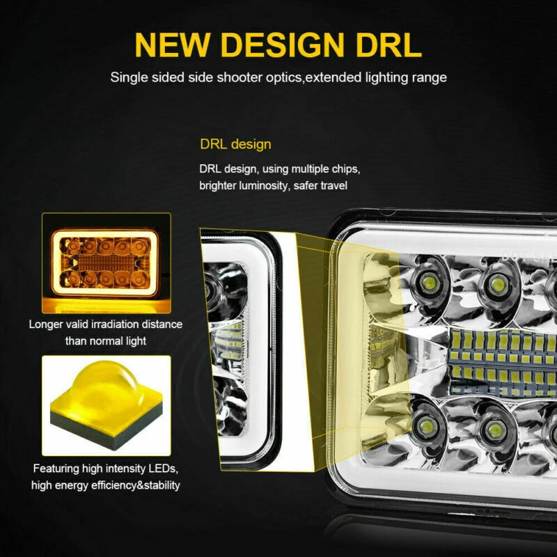 4 шт светодиодных фар дальнего света 4x6 дюймов для Western Star 4900 Semi 81-02 - Изображение 3 из 4