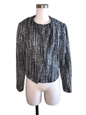 CAbi Mockingbird Jacket 529 Women  s 4 Wool Tweed Moto Asym Zip Black White