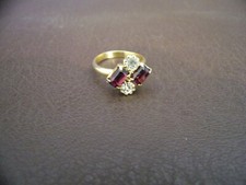 Gold Tone Adjustable Fashion Ring With Purple  White Stones Size 6-1/2 Plus