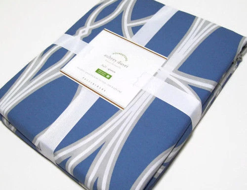 Pottery Barn Cotton Multi Colors Blue Gray Full Queen Aubrey Duvet Cover New