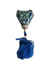 Polymer Clay Necklace Artist Designed Hand Crafted Blue Beads Tassle Silver Tone