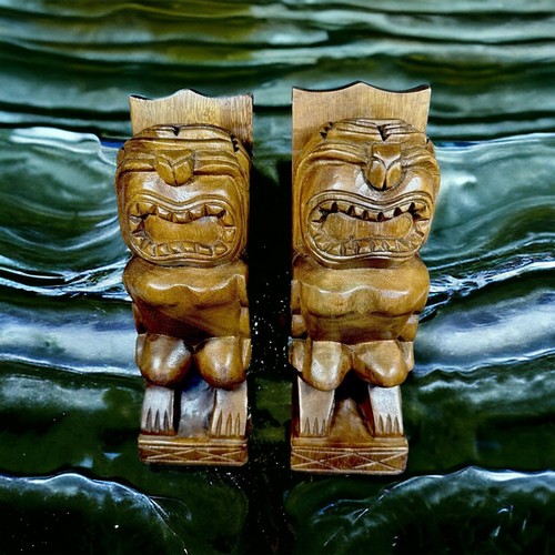 Vintage Alii Woods Of Honolulu Hawaii Monkey Wood Tiki Bookends MCM Boho - Picture 4 of 17