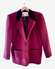 Womens Blazer Sz L 100% Wool Burgundy Black Suede Collar EQUESTRIAN Made in USA