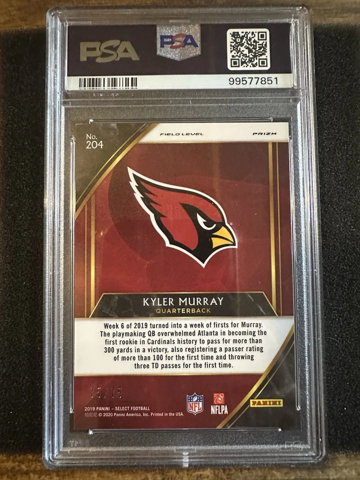 KYLER MURRAY 2019 Panini Select - Field Level Blue Prizm /75  (RC) #204 PSA 9 - Image 3 of 3