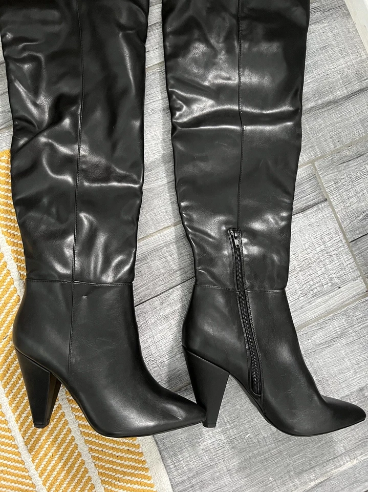 Call It Spring Over The Knee High Heeled Zip Faux Leather Boots Black Size 8 New - Image 3 of 4