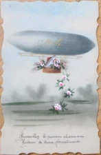 French Fantasy Aviation 1910 Original Art Celluloid Postcard, Airship 1st April