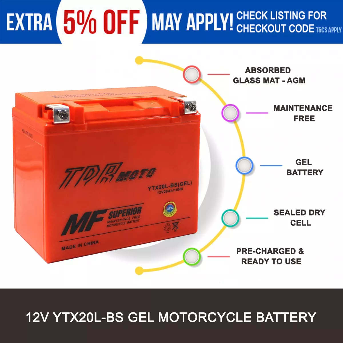 YTX20LBS GEL Battery for YAMAHA ATV YFM 400 450 550 600 660 700 QUAD BIKE 12V