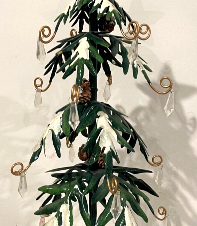 Vintage METAL CHRISTMAS TREE Snowy Branches & Crystal Ornaments 19
