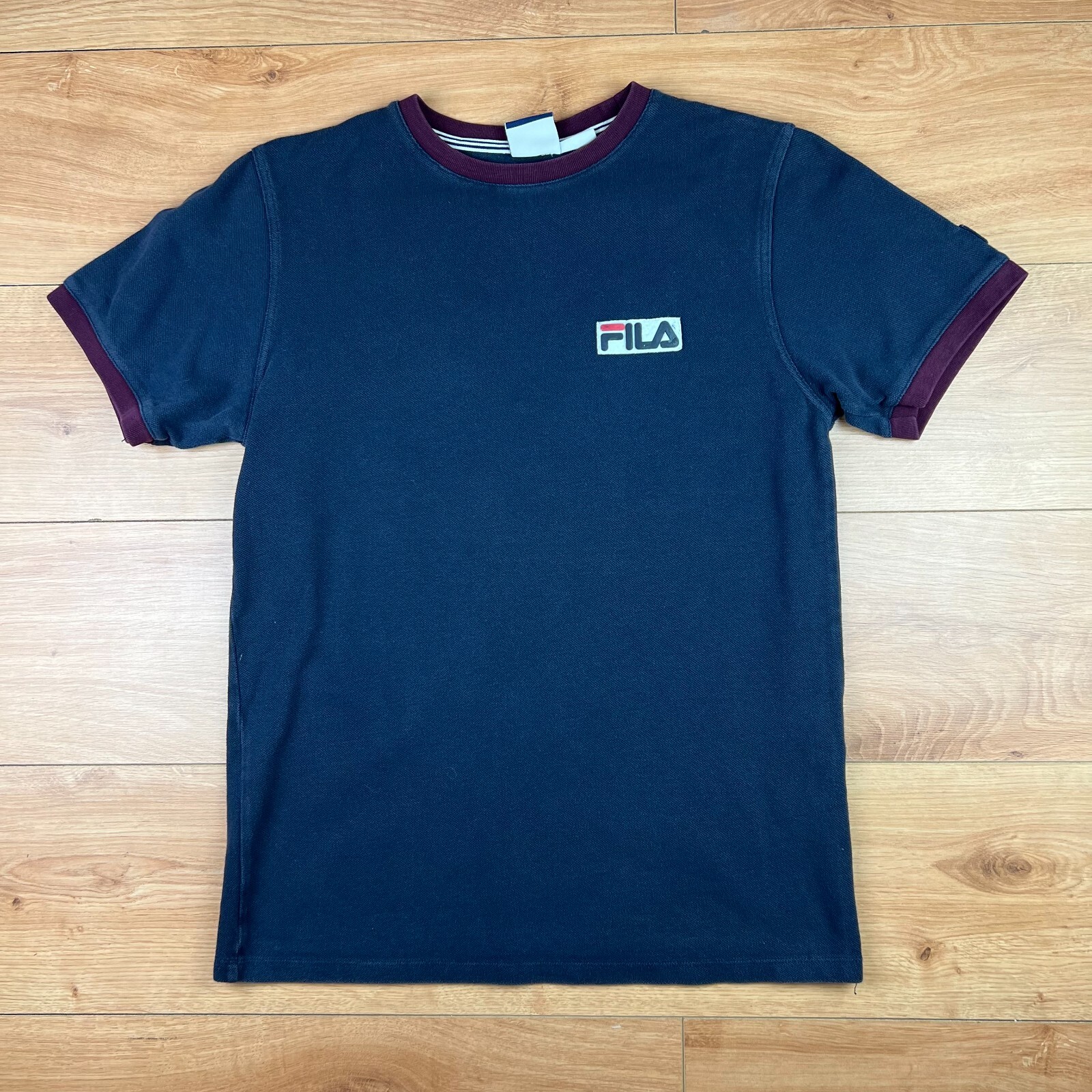 T shirt da uomo vintage Fila blu navy manica corta taglia media