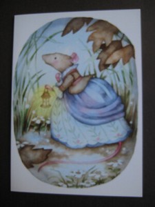 UNUSED vintage greeting card By Carmen Medlin BLANK Mouse in Gown w/ Lantern