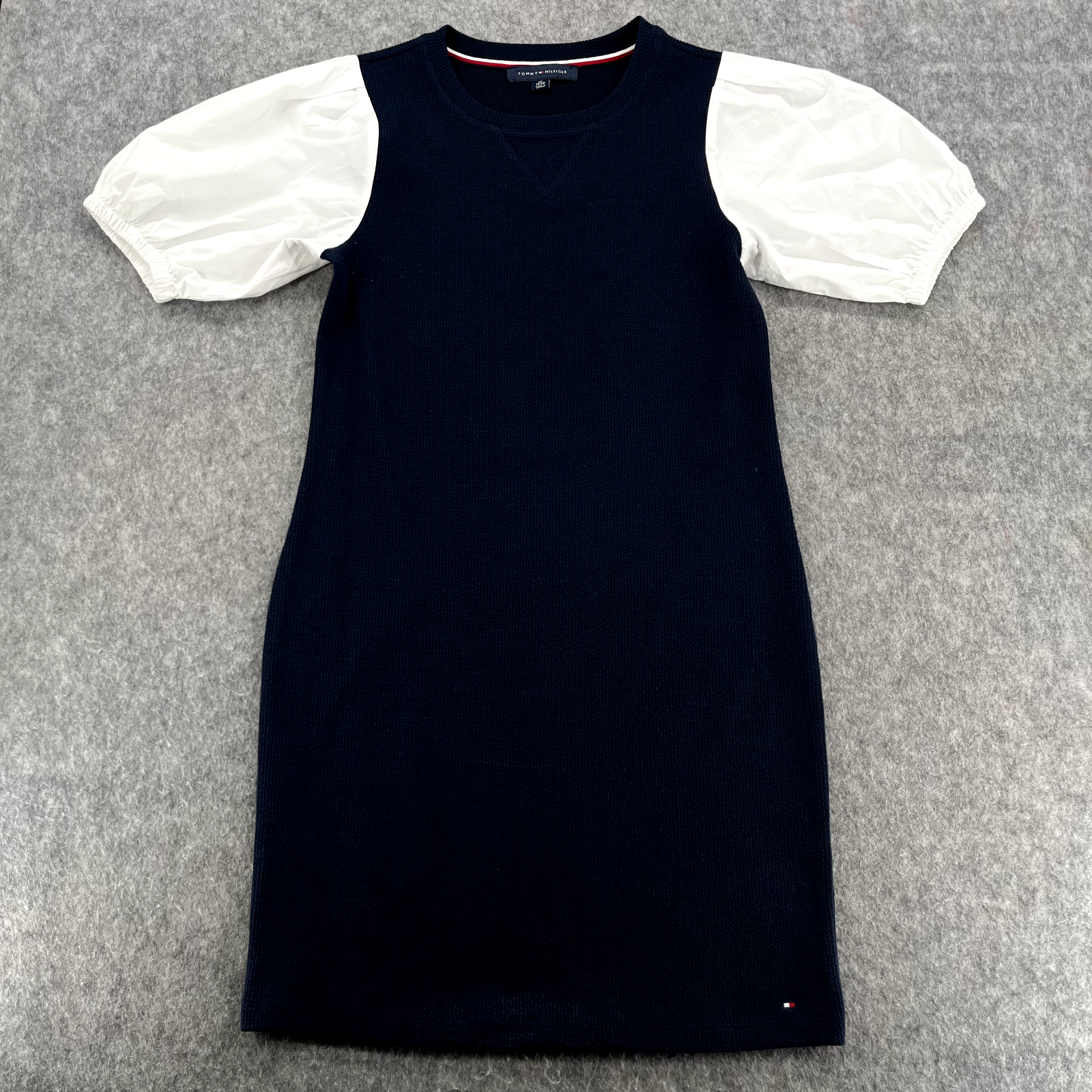 Tommy Hilfiger Womens Navy Blue Knit Puff Sleeve Shift Dress Size XS