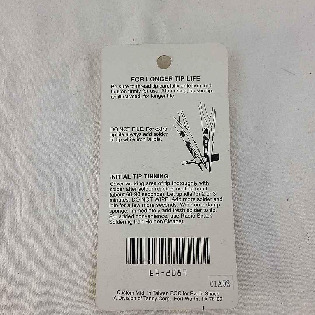 Radio Shack 64-2089A Iron Clad Soldering Iron Tips Light Duty Tip New Pkg. Of 2