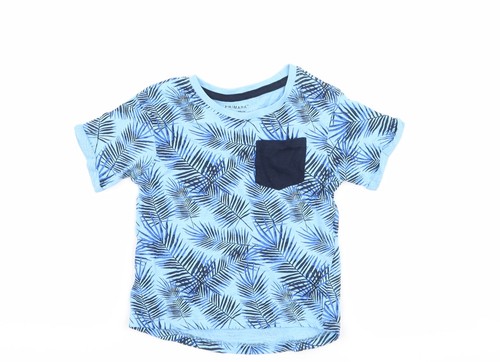 Primark Jungen blau Blumenmuster Baumwolle Basic T-Shirt Größe 2-3 Jahre Rundhalsausschnitt