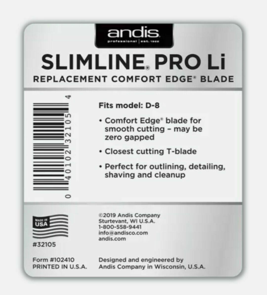Andis Slimline Pro Li Trimmer Blade, for Models D7 & D8  (32105)