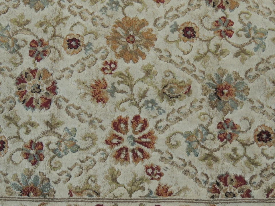 2x7 Silk RUNNER Floral Rug Beige Rust Green “machine made” - Image 4 of 4
