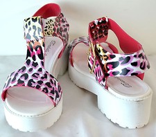 Breckelles Leopard Print T Strap Sandals Faux Leather