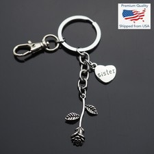 Beautiful 3D Rose Flower Petal Pendant Keychain Keyring Clip Gift - Sister Heart