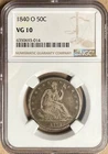 1840-O NGC VG10 Liberty Seated Half Dollar 50c - New Orleans Mint